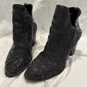 Jessica Simpson faux, leather and velvet ankle booties in black
